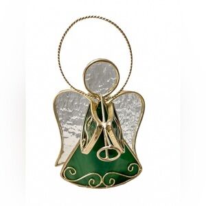 Studio Nova Stain Glass Emerald Green Gold Angel trumpet Tea Light Candle Holder